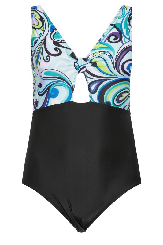 YOURS Plus Size Black Retro Swirl Print Keyhole Tummy Control Swimsuit | Yours Clothing 7