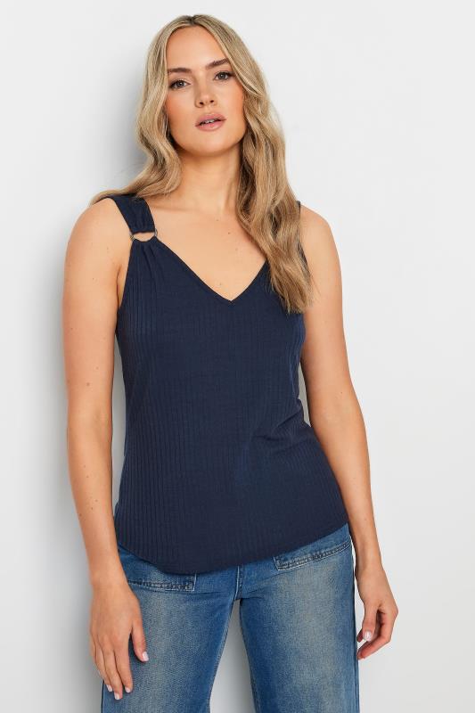 Tall  LTS Tall Navy Blue Ribbed Vest Top