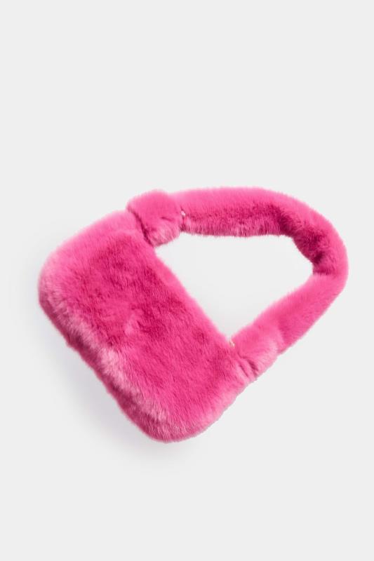 Pink Faux Fur Knot Handle Bag | Yours Clothing 7