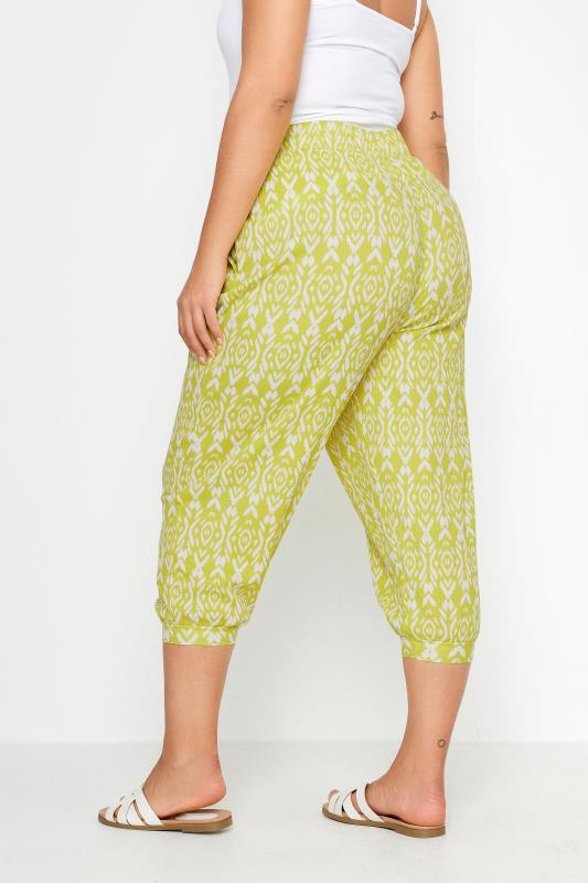 YOURS Plus Size Yellow Ikat Print Textured Cropped Harem Trousers | Yours Clothing 3