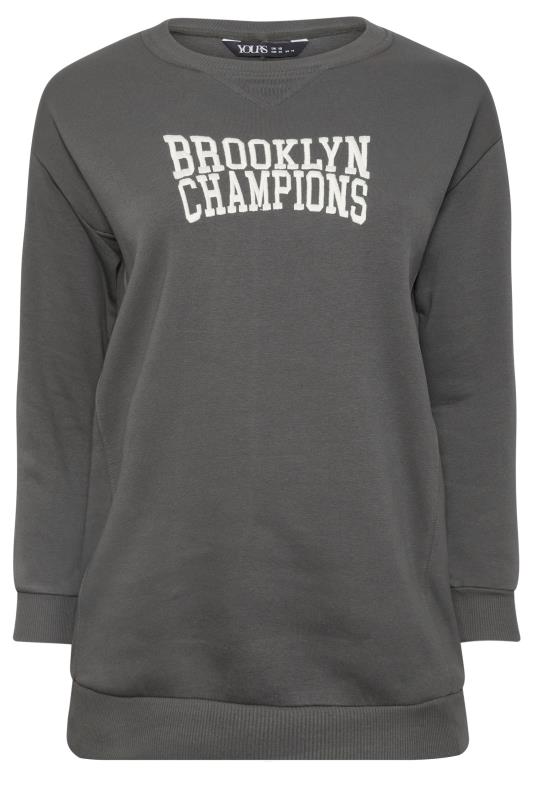 YOURS Plus Size Grey 'Brooklyn Champions' Slogan Sweatshirt | Yours Clothing 5