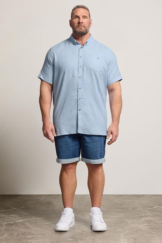 D555 Big & Tall Light Blue Linen Mix Pocket Shirt | BadRhino 1