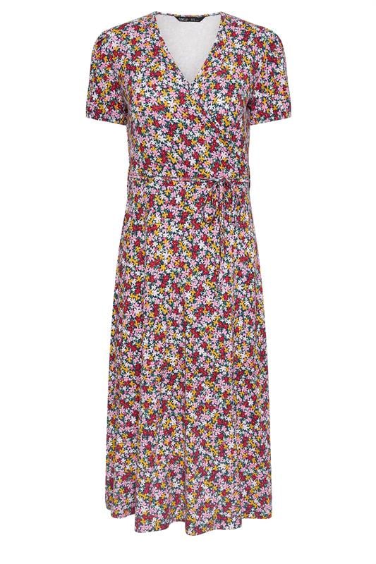 M&Co Petite Pink Ditsy Floral Midi Wrap Dress | M&Co 5