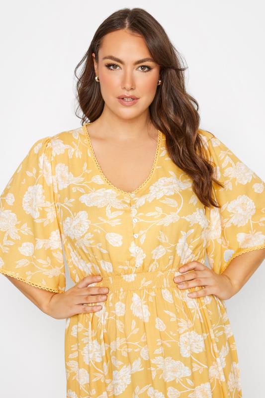Plus Size Yellow Floral Print High Low Midi Dress | Yours Clothing  4