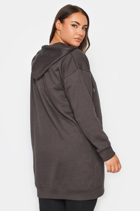 YOURS Plus Size Charcoal Grey Longline Zip Hoodie | Yours Clothing 3