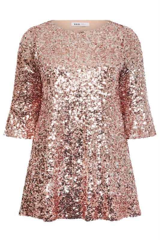 YOURS LONDON Plus Size Pink Sequin Flute Sleeve Top | Yours Clothing 7