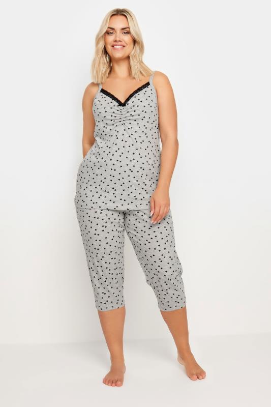  Grande Taille YOURS Curve Grey Heart Print Cami Pyjama Set