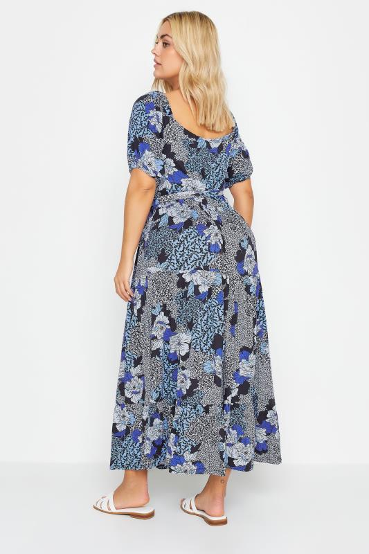 YOURS Plus Size Blue Floral Print Tiered Maxi Dress | Yours Clothing