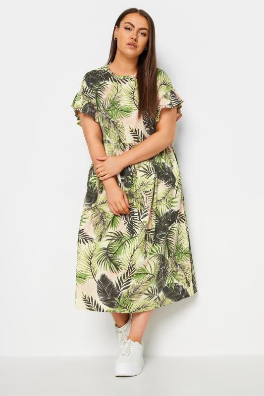 YOURS Plus Size Green Tropical Print Pure Cotton Midaxi Dress | Yours Clothing 3