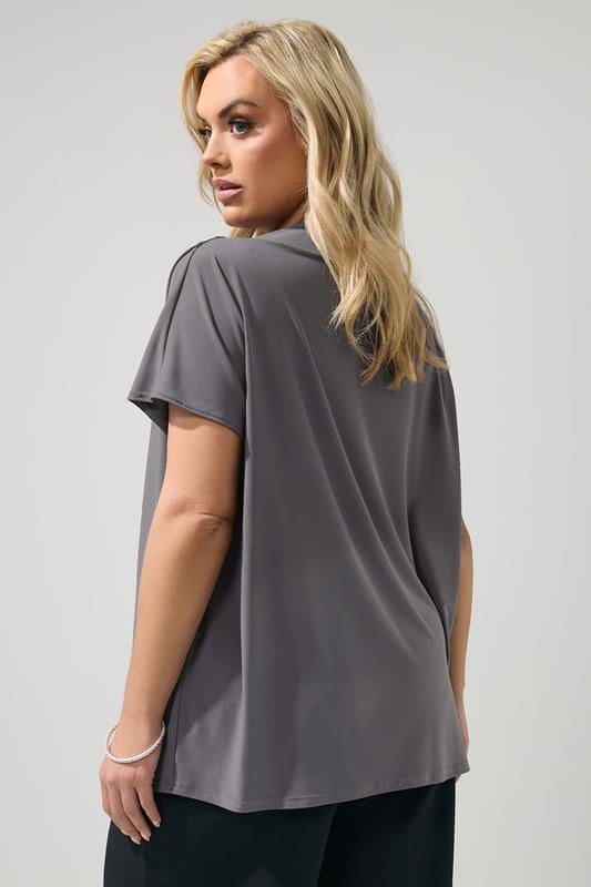 YOURS LONDON Plus Size Grey Drape Shoulder Top | Yours Clothing 2