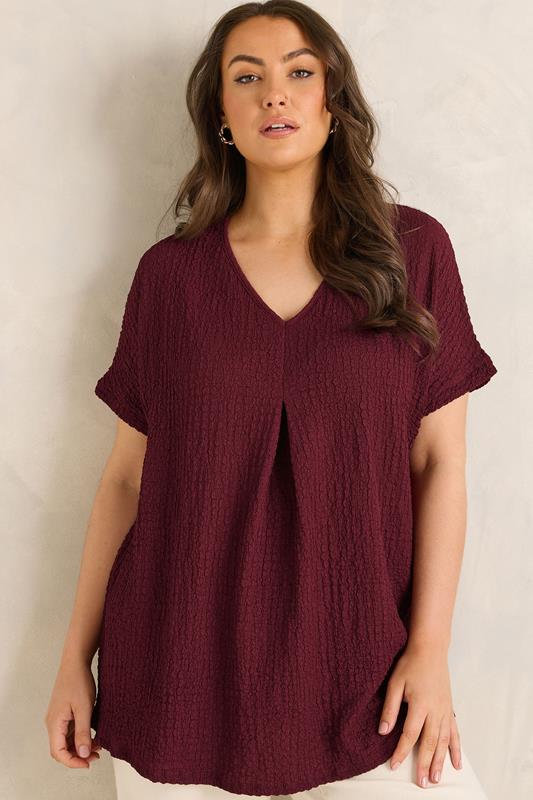 EVANS Curve Berry Red Pleat Front Swing Top
