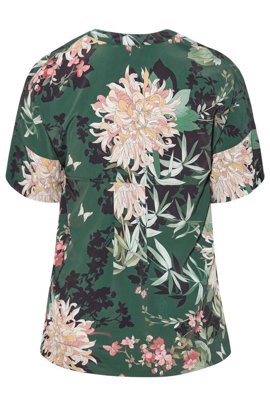 Curve Dark Green Floral Short Sleeve Shirt | Yours Clothing 6