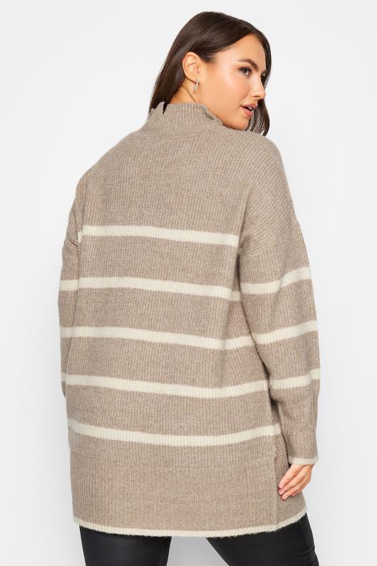 YOURS Curve Plus Size Beige Brown Stripe High Neck Knitted Jumper 3