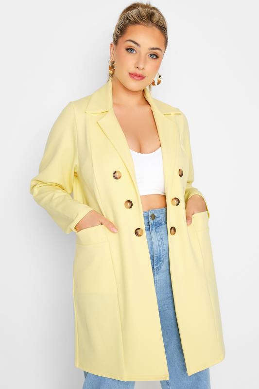 LIMITED COLLECTION Curve Lemon Yellow Button Front Blazer 4
