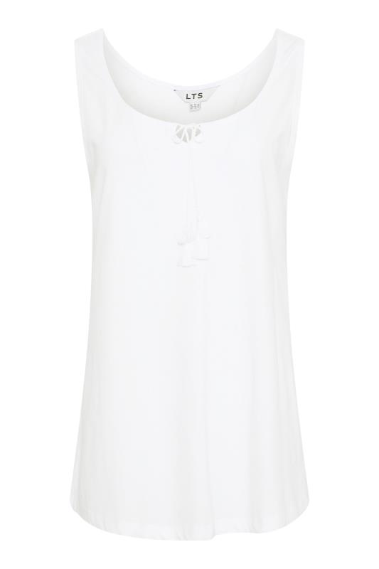 LTS Tall White Tassel Tie Cotton Pyjama Vest Top 6