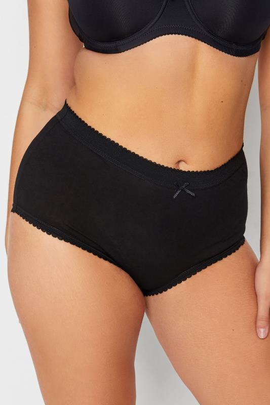 Plus Size 5 Pack Black Cotton High Waisted Full Briefs | Yours Clothing 2