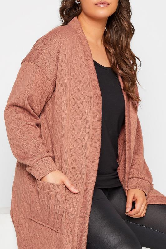 YOURS LUXURY Plus Size Pink Soft Touch Cable Knit Cardigan | Yours Clothing 5