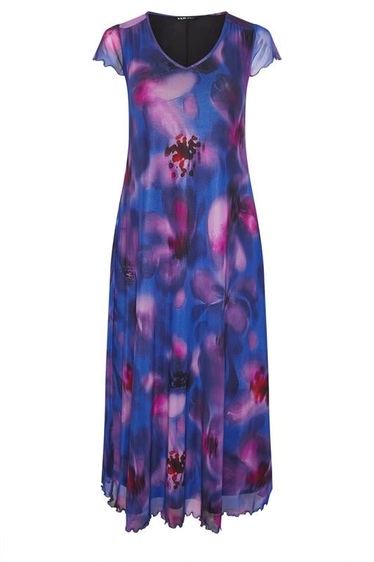 YOURS Plus Size Cobalt Blue Floral Mesh Maxi Dress | Yours Clothing 5