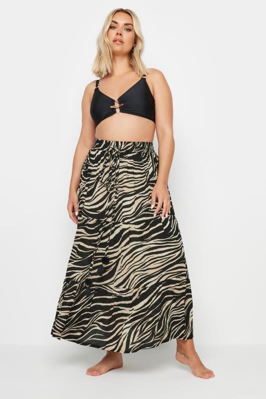 YOURS Plus Size Black Animal Print Tiered Beach Skirt | Yours Clothing 2