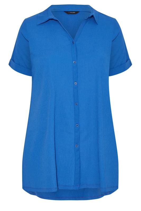 Plus Size Cobalt Blue Crinkle Button Through Shirt | Yours Clothing  6