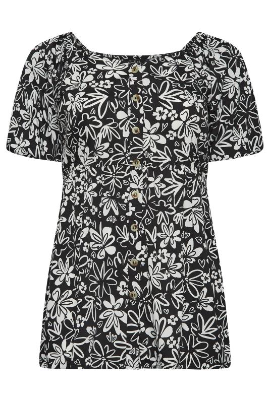 LIMITED COLLECTION Plus Size Black Floral Print Button Through Top | Yours Clothing 7