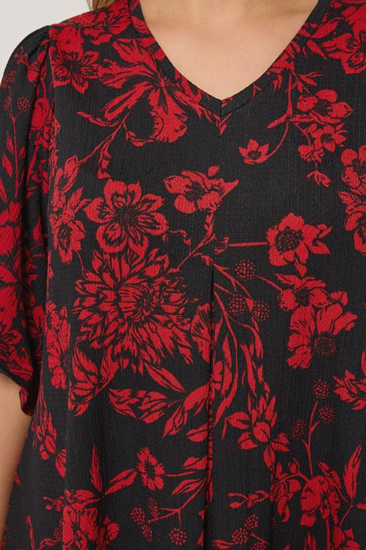 YOURS Plus Size Black & Red Floral Pleat Front Top | Yours Clothing 4