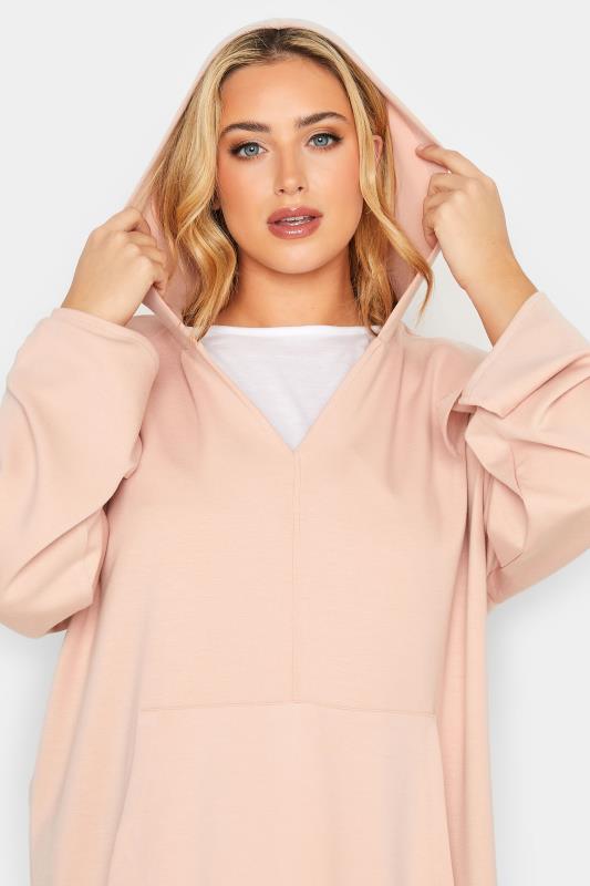 YOURS LUXURY Curve Plus Size Light Pink V-Neck Jersey Hoodie 1