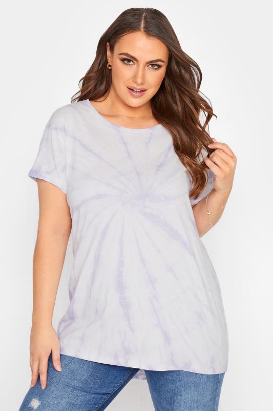 YOURS FOR GOOD Plus Size Lilac Spiral Tie Dye T-Shirt | Yours Clothing 1