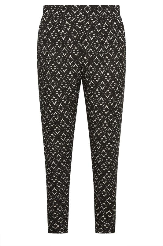 YOURS Plus Size Black Abstract Print Double Pleat Harem Trousers | Yours Clothing 5