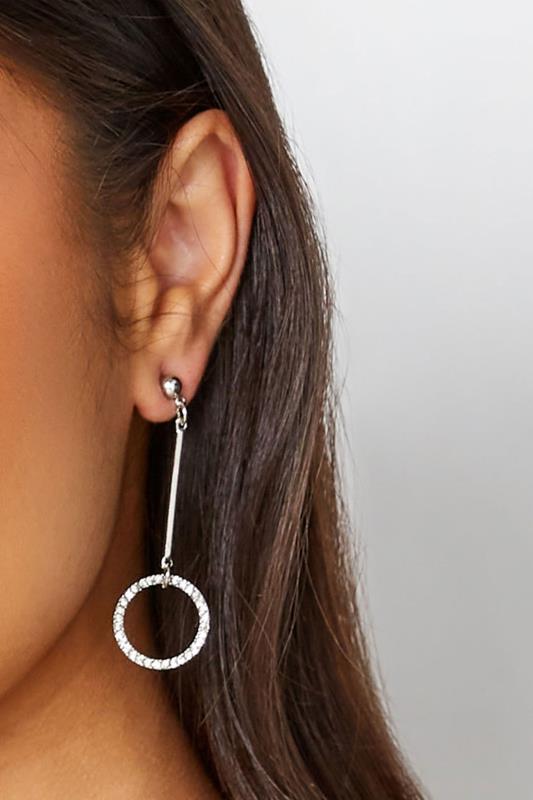 Silver Circle Diamante Earrings | Yours Clothing 1