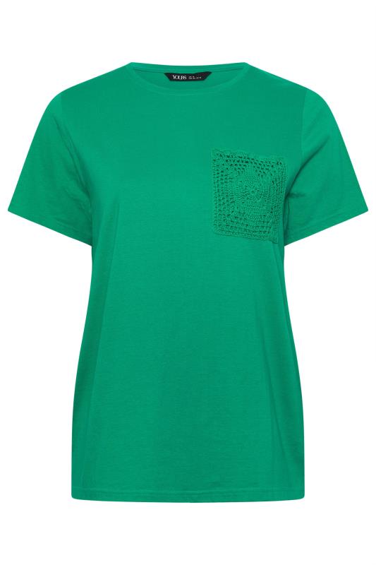 YOURS Plus Size Green Crochet Pocket T-Shirt | Yours Clothing 5