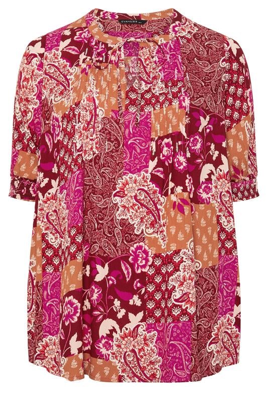 EVANS Plus Size Orange Paisley Pintuck Top | Evans 5