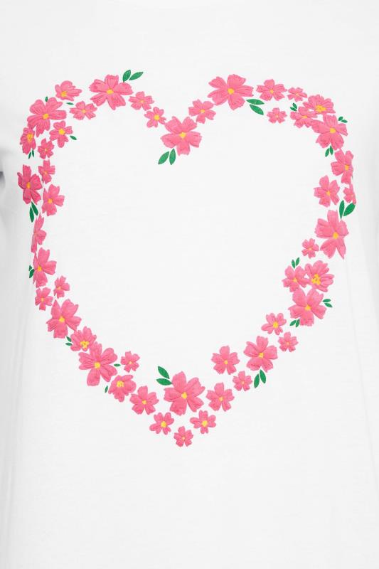 YOURS Plus Size White Flower Heart T-Shirt | Yours Clothing 5