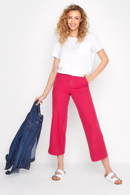 LTS Tall Bright Pink Cotton Twill Wide Leg Cropped Trousers 2