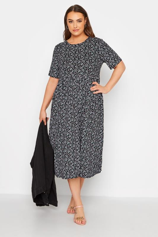 LIMITED COLLECTION Curve Black Ditsy Floral Midaxi Dress 1