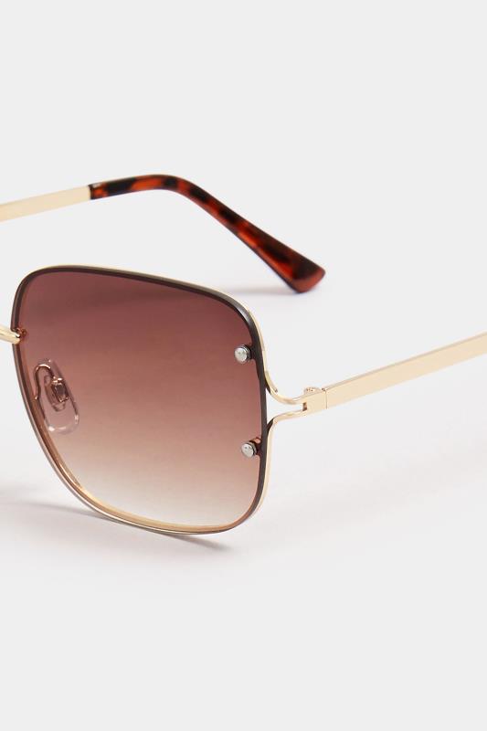 Gold Tone Metal Frame Sunglasses | Yours Clothing 4