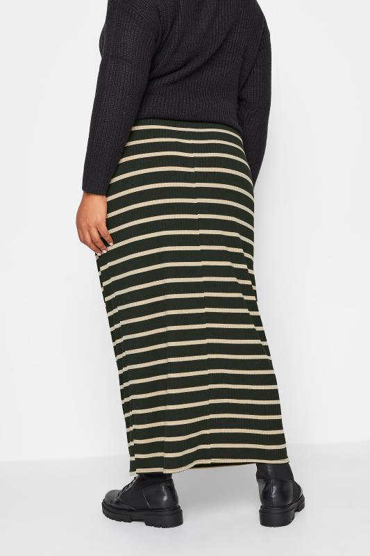 YOURS Plus Size Black & Beige Brown Stripe Ribbed Maxi Skirt | Yours Clothing 3