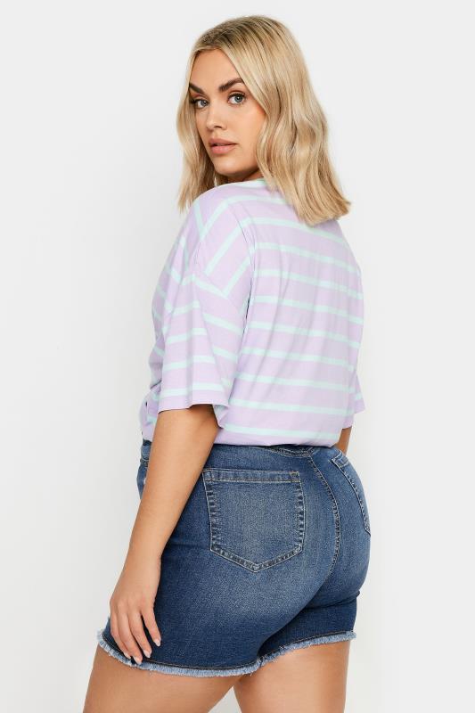 YOURS Plus Size Blue Ripped Stretch Denim Shorts | Yours Clothing 3