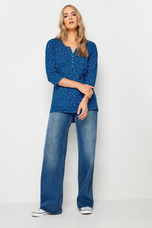 LTS Tall Blue Leopard Print Pintuck Button Henley Top | Long Tall Sally 2