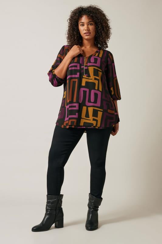 Evans Purple Geometric Print Zip Blouse 2