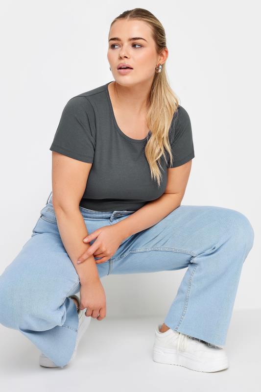 YOURS Plus Size Charcoal Grey Short Sleeve Bodysuit | Yours Clothing 4