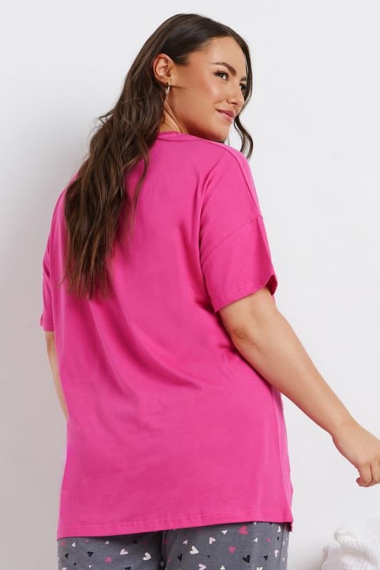 YOURS Plus Size Pink Glitter Heart Pyjama Top | Yours Clothing 4