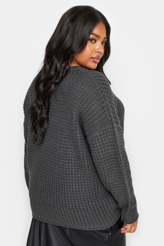 YOURS Plus Size Slate Grey Waffle Knit Jumper | Yours Clothing 4