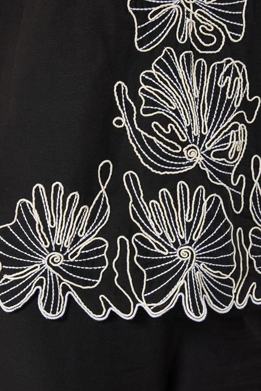 LTS Tall Women's Black Floral Embroidered Linen Top | Long Tall Sally 5