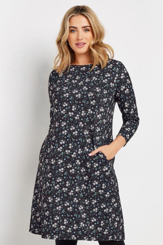 M&Co Black Ditsy Floral Ponte Swing Dress | M&Co 1