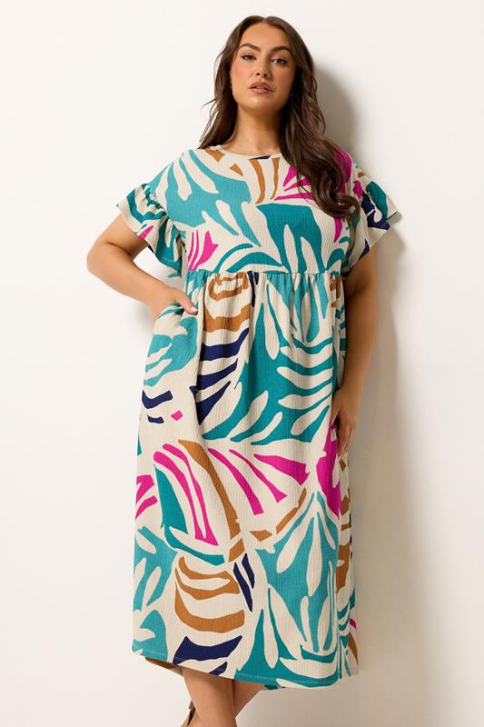  YOURS Curve Natural Brown & Green Abstract Print Maxi Dress