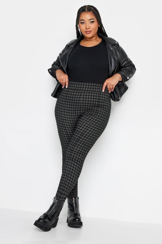 YOURS Plus Size Black Dogtooth Check Bengaline Stirrup Leggings | Yours Clothing 4