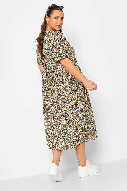 LIMITED COLLECTION Plus Size Yellow Floral Drop Pocket Smock Dress | Yours Clothing 3