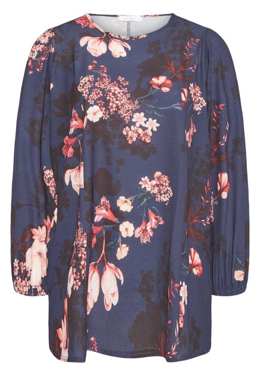 YOURS LONDON Curve Navy Blue Floral Blouse_F.jpg