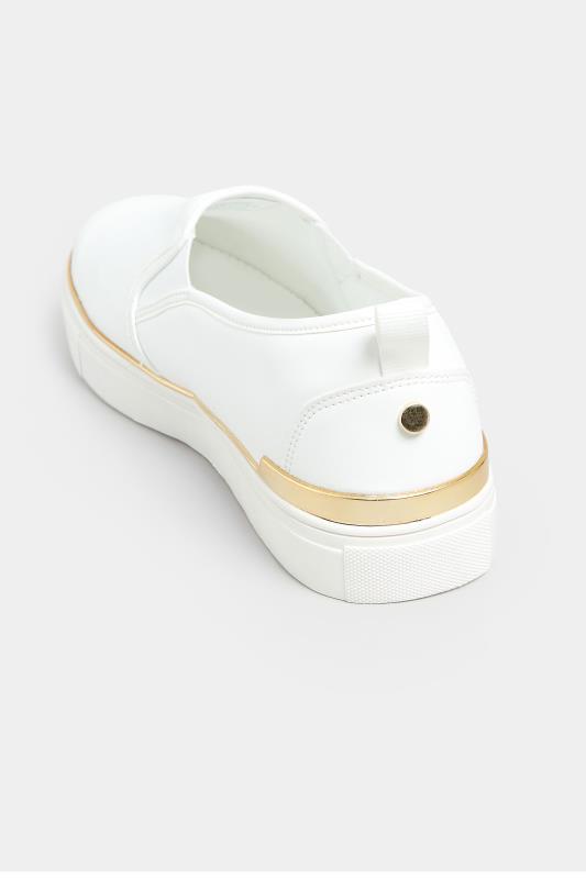 White & Gold Hardware Slip-On Trainers In Extra Wide EEE Fit | Yours Clothing 4
